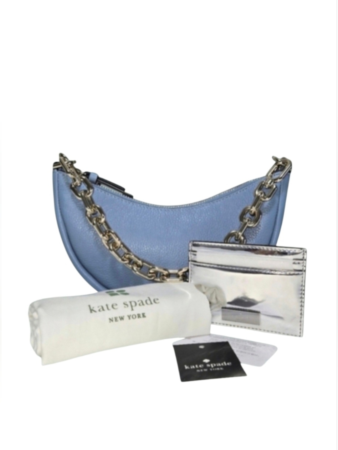 Kate Spade Ny Smile Crossbody+Bridget Mirror Metallic Silver Slim Card Holder